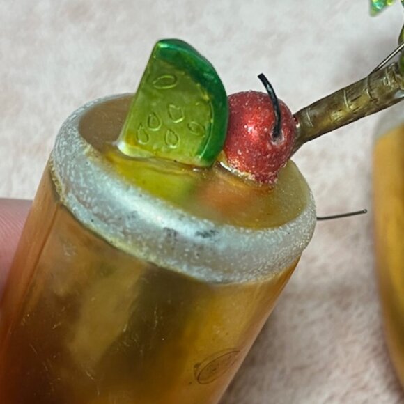 Two Christmas Hand Blown Glass Tropical Cocktail Themed Holiday Ornaments 4" - Picture 5 of 13